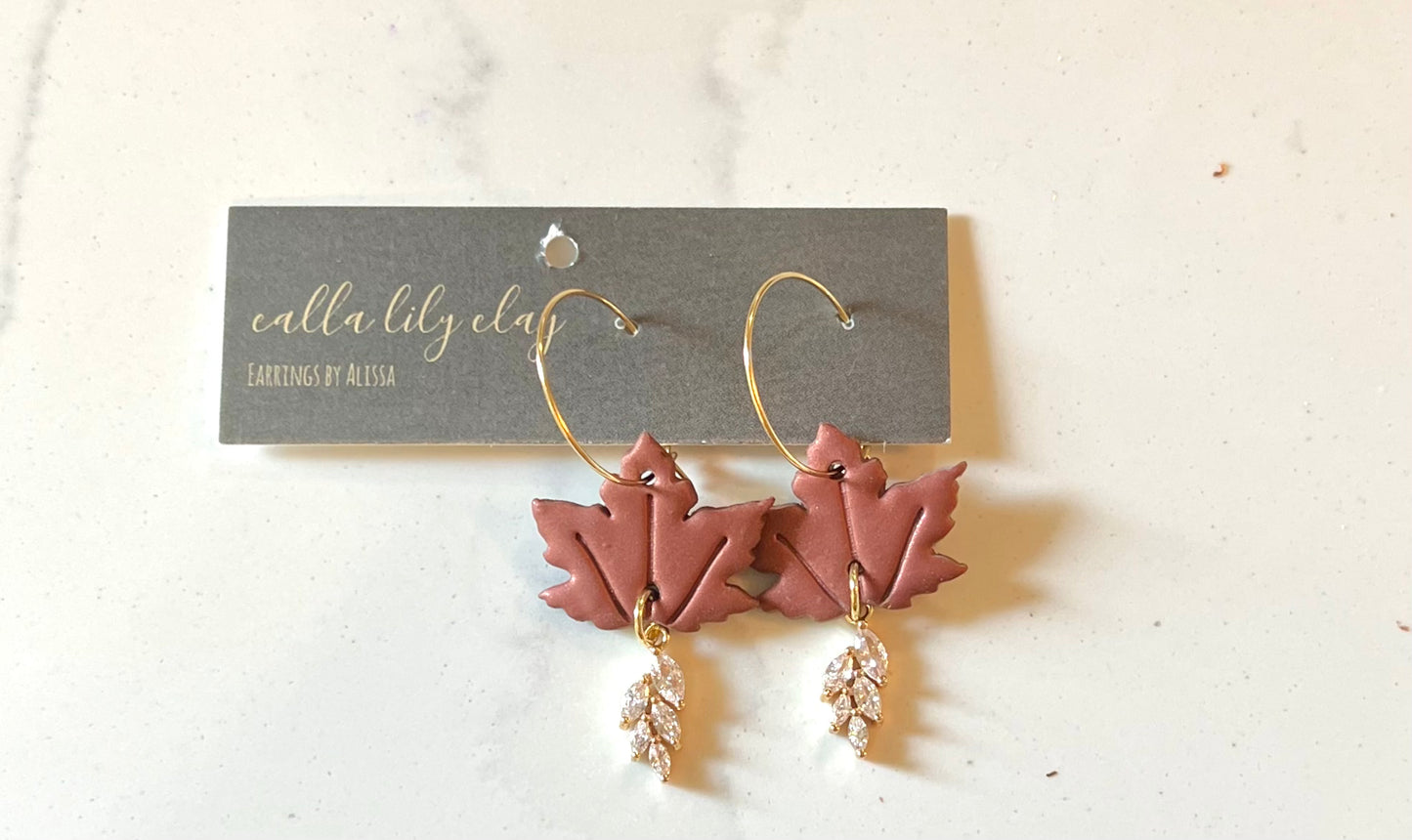 Maple Leaf Dangly Hoops